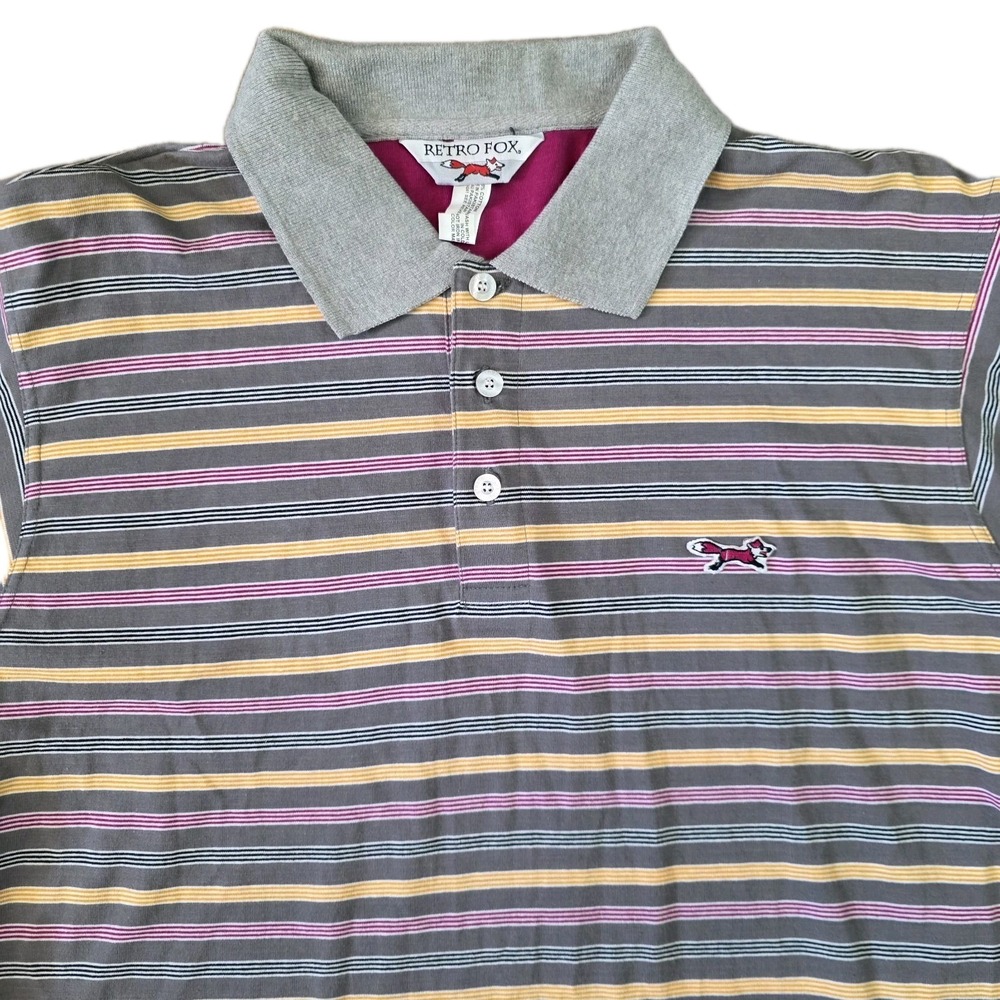 Retro Fox Mens Striped Polo Shirt Short Sleeve Size XXL Golf‎